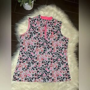 Tail pink/black/white floral Sleeveless Golf Top sz medium